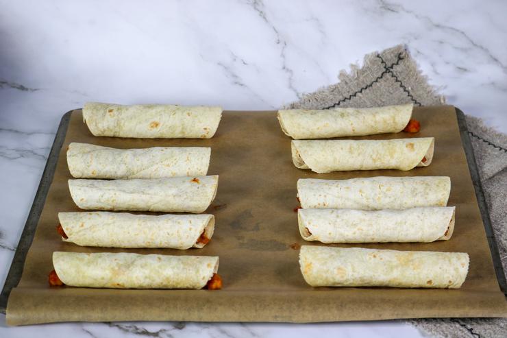 Vegan buffalo chickpea taquitos baked