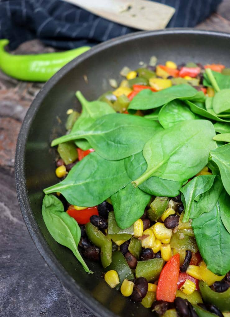 Vegetarian enchilada filling in pan