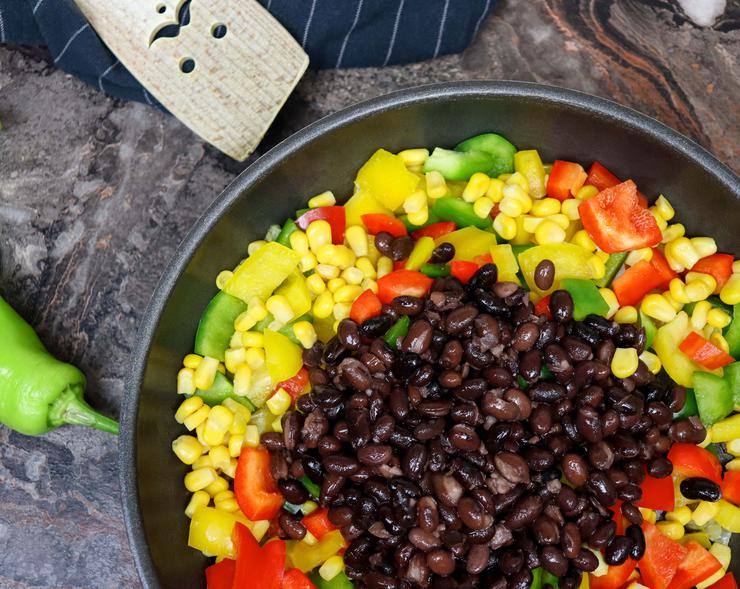 Vegetarian enchilada vegetable filling in pan