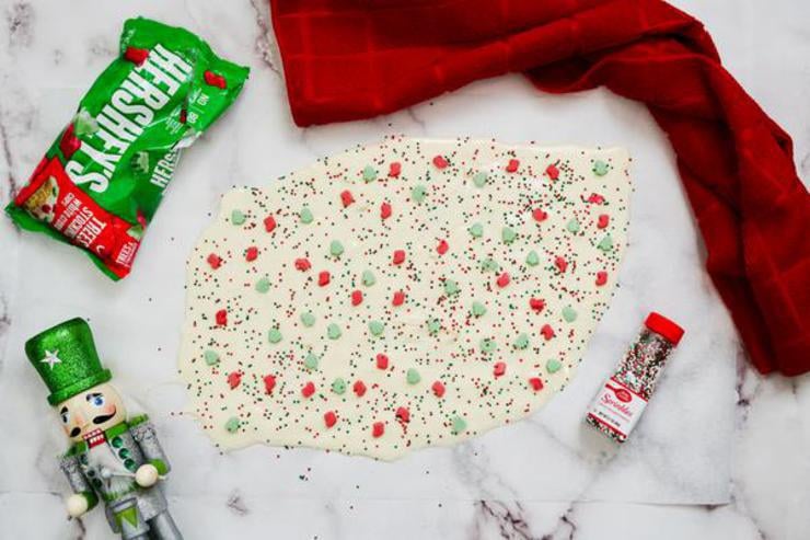 Christmas sprinkles on christmas bark