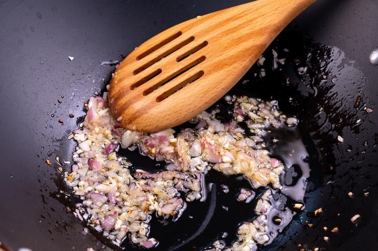 Pasta fresca shallots garlic in pan