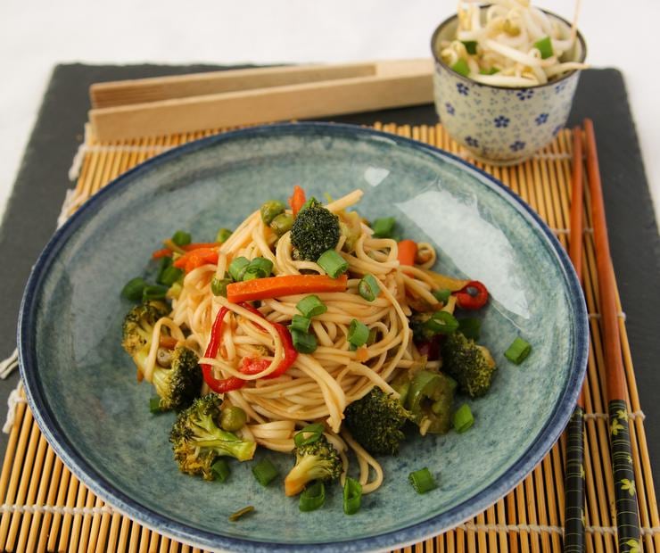 Ramen noodle stir fry on plate