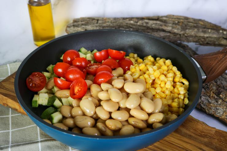 Vegan taquitos filling in frying pan