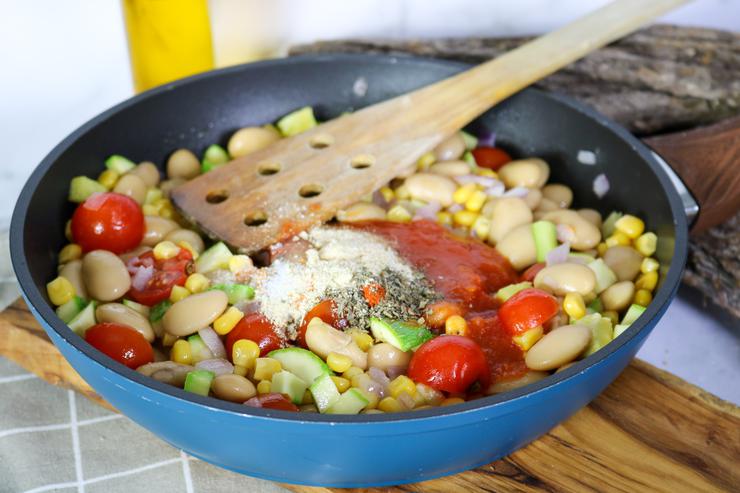 Vegan taquitos filling with seasoning