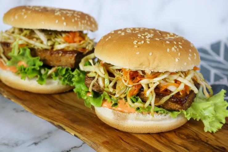 Vegan tofu burgers in bun