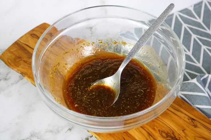 Vegan tofu burgers marinade in bowl