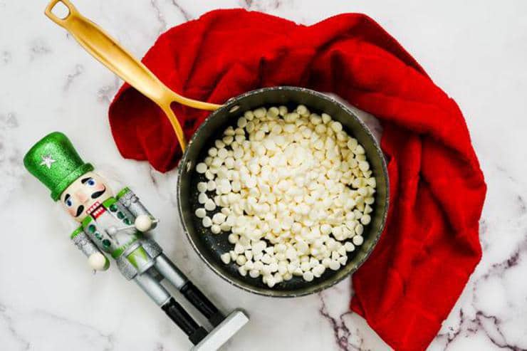 White chocolate chips in pan